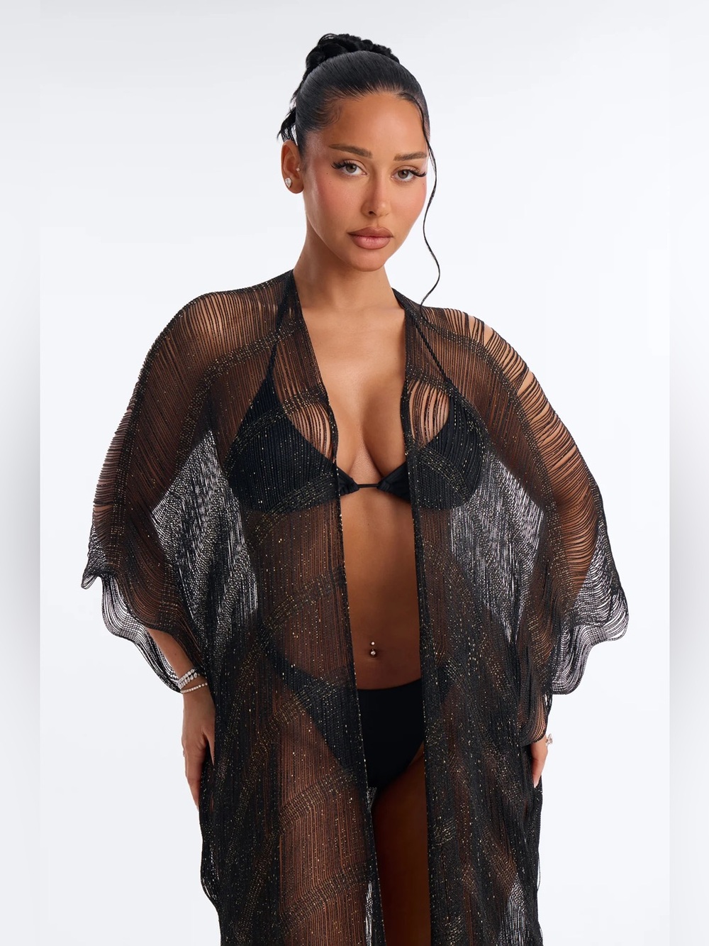 Fashion Nova Black Sheer Metallic Swim Cover-Up